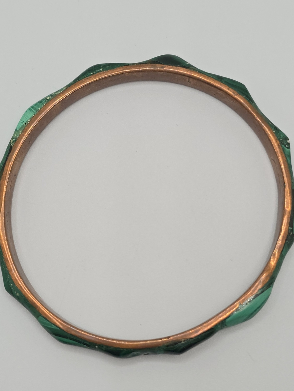 VTG Malachite Copper Bangle Bracelet Green Stone Inlay 8.25" 1970s - Picture 6 of 13